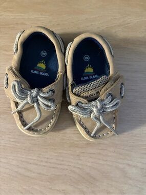 Aloha Island Toddler Boat Shoes in Tan with Navy Insole